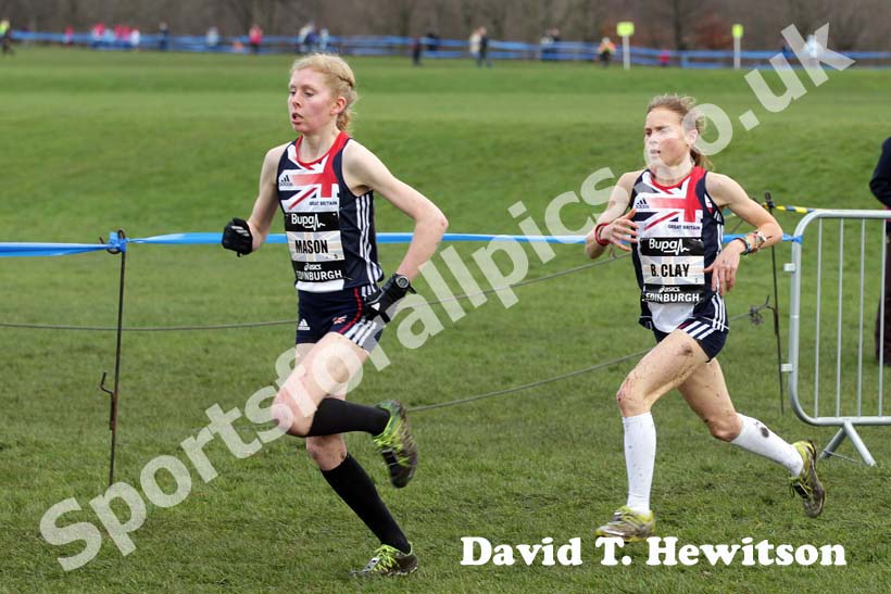 Annabel Mason and Bobby Clay during the junior womens BUPA Great Edinburgh Cross country.